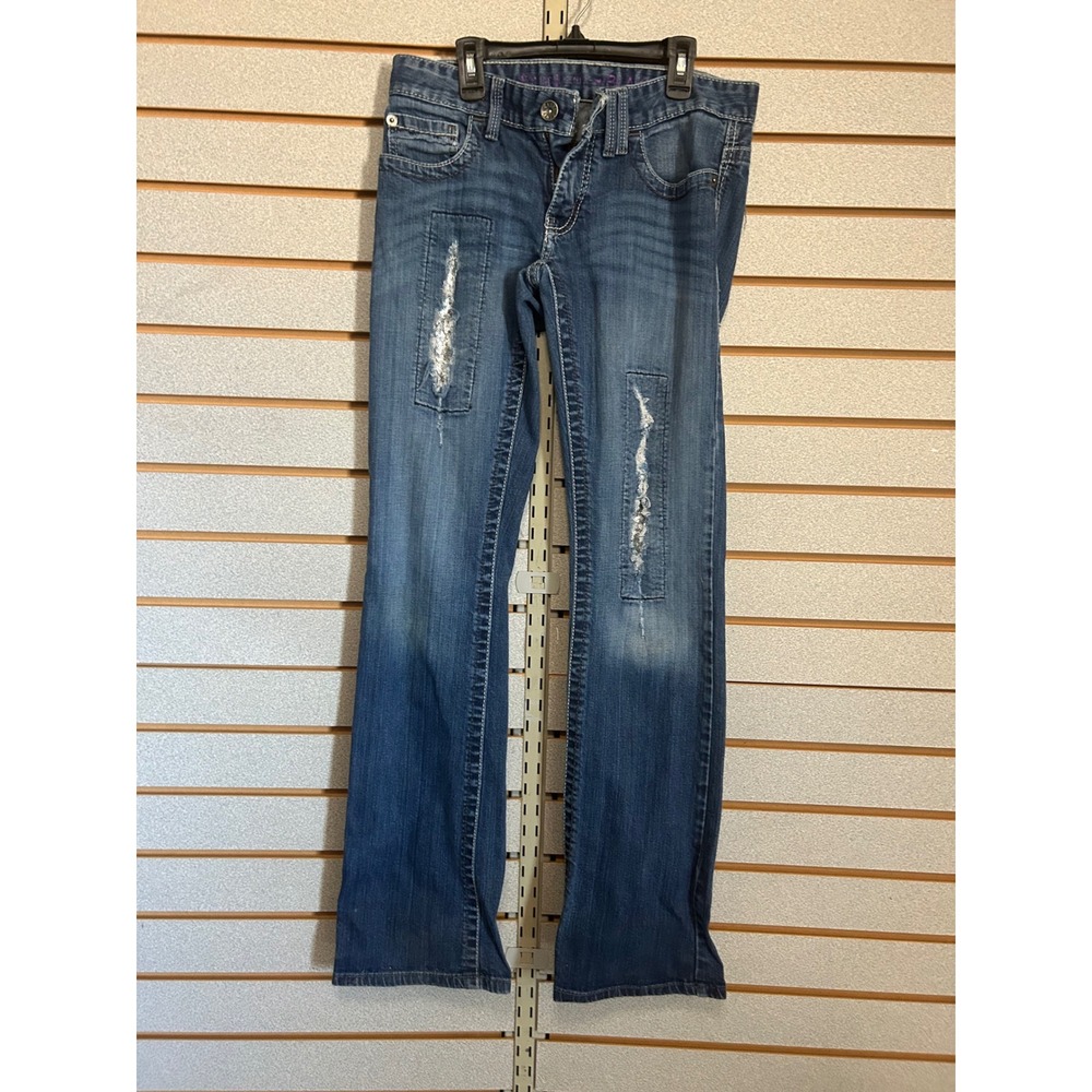 Cruel Girl Blake Jeans Womens 28/5L Blue Distressed Sequin Bootcut Low Rise Slim